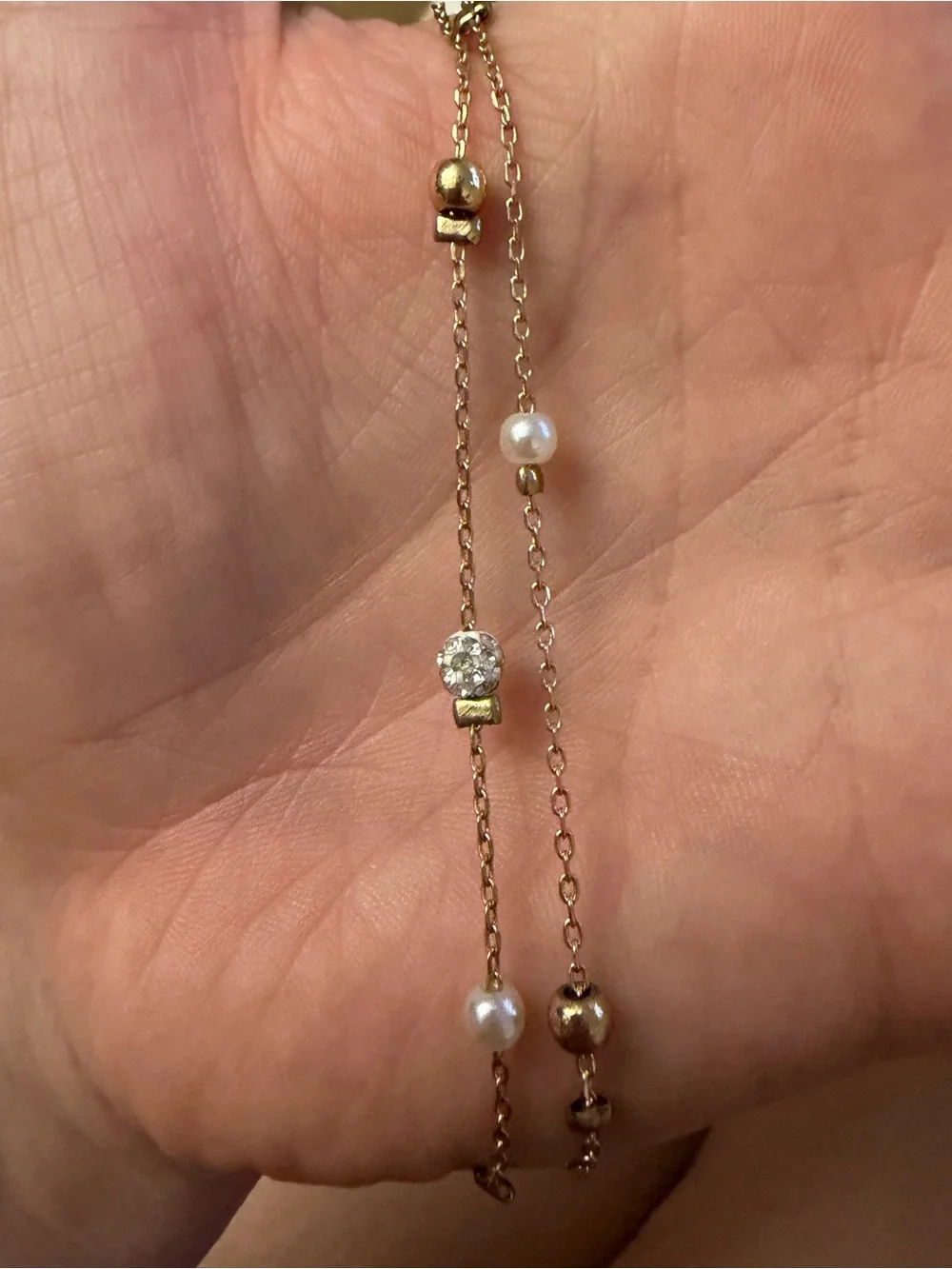 LOFT Gold Layered Necklace with White Pearls and Crystal Beads